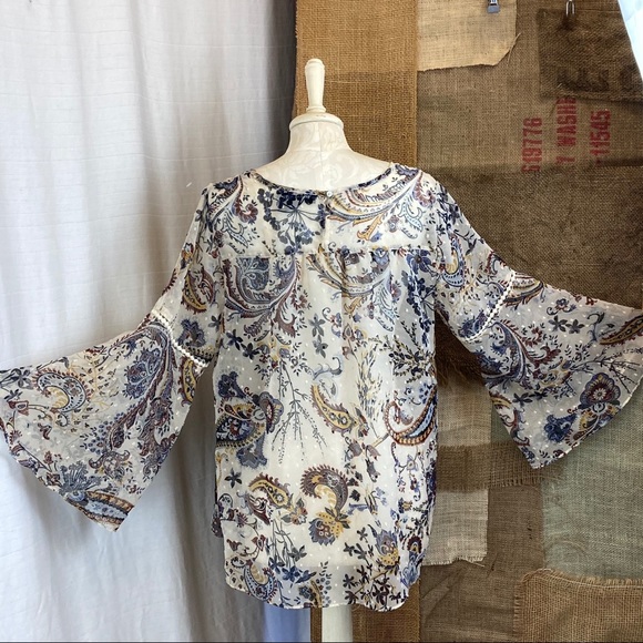 SOLD Sheer Chiffon Bell Sleeve Swiss Dot Top - Picture 6 of 12